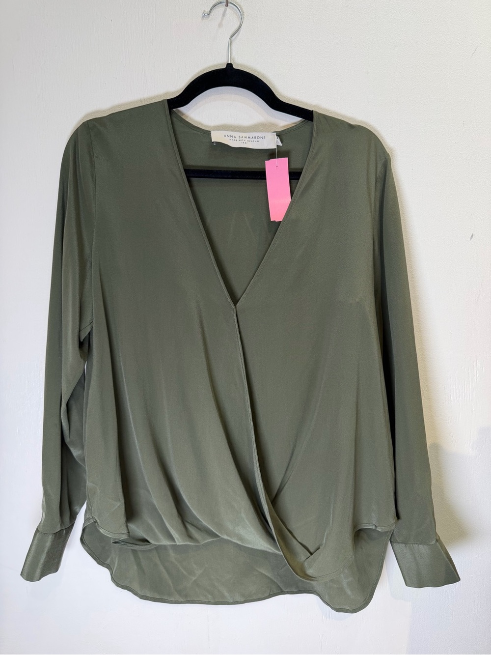 Olive V-Neck Surplice Long Sleeve Top